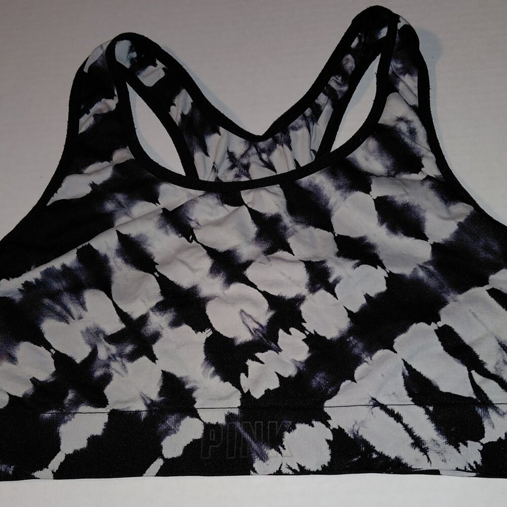 PINK Victoria's Secret Black and White Tie-Dye Sports Bra Women's Size Large